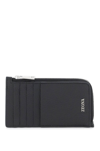 Zegna Grained Leather 10cc Card Holder In Black