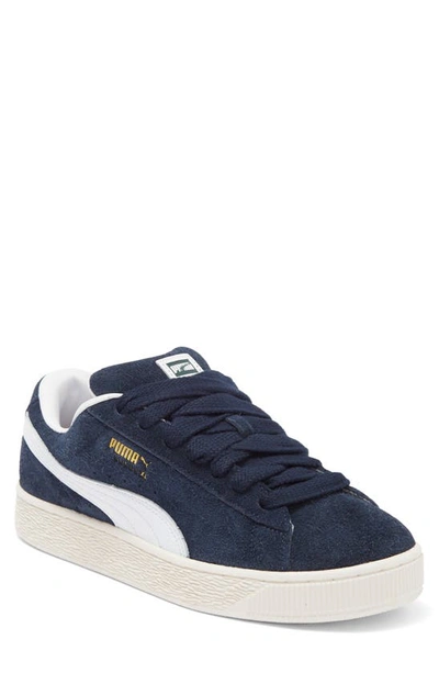 Puma Suede Xl Hairy Sneaker In Club Navy-frosted Ivory