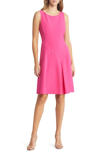 Tahari Asl Inverted Pleat A-line Sleeveless Dress In Hot Pink