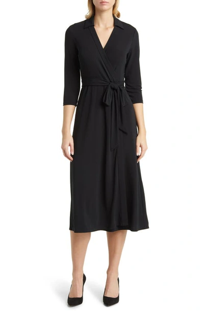 Anne Klein Long Sleeve Faux-wrap Shirtdress In Anne Black