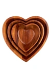 Nambe Eat Your Heart Set Of Three Acaia Wood Nesting Bowls In Brown