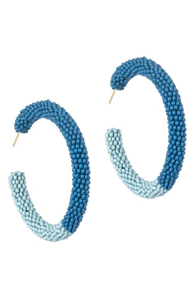 Deepa Gurnani Nixie Two-tone Bead Hoop Earrings In Baby Blue