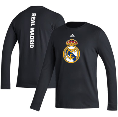 Adidas Originals Adidas Black Real Madrid Vertical Wordmark Long Sleeve T-shirt