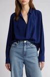 Rag & Bone Phillipa Point Collar Blouse In Deep Blue