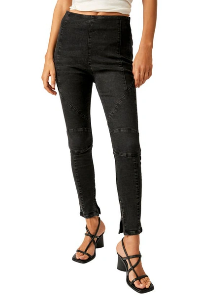 Free People Bella Moto Skinny Jeans In Worn Black