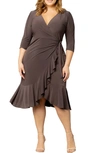Kiyonna Women's Plus Size Whimsy Ruffled Midi Wrap Dress In Java