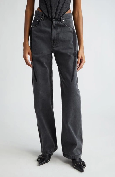 Dion Lee Slouchy Darted Low Rise Wide Leg Jeans In Black