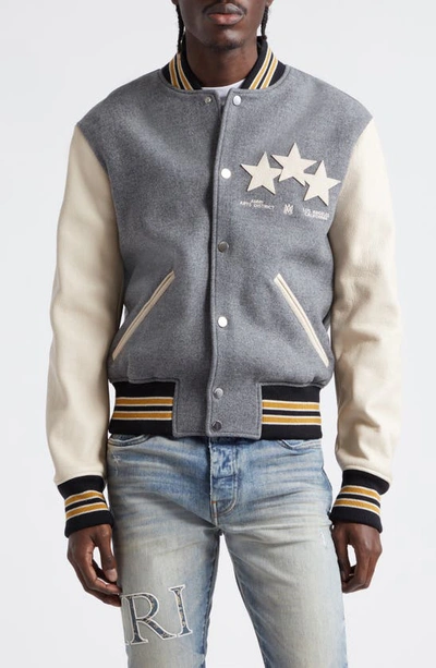 Amiri Stars Varsity Bomber Jacket In Grey