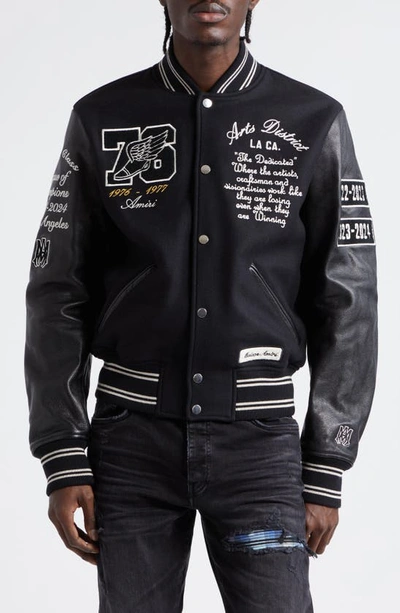 Amiri Eagle-patch Wool-blend And Leather Varsity Jacket In Negro