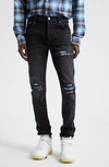AMIRI MX1 PLAID RIPPED & PATCHED STRETCH SKINNY JEANS