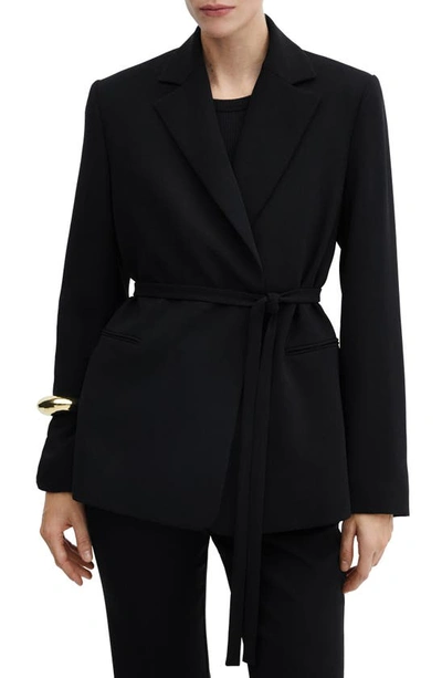Mango Tortuga Tie Waist Blazer In Black