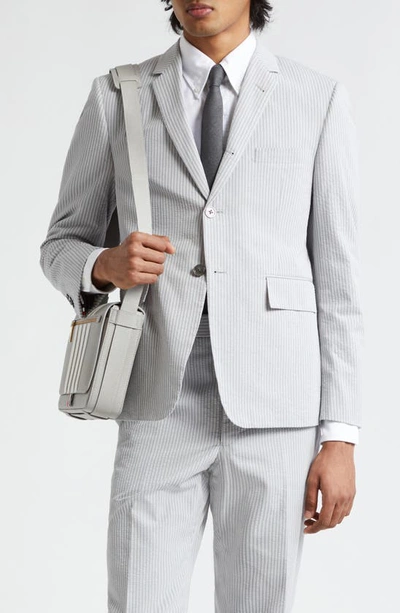 Thom Browne Stripe Cotton Seersucker Blazer In Light Grey