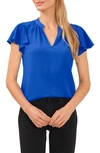 Cece Flutter Sleeve V-neck Top In Deep Royal Blue