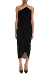 Chloé Robe Midi Asymétrique Drapée Femme Noir Taille 40 100% Laine Vierge In Black