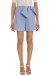 Chloé Bow Detail Linen Shorts In Pebble Blue