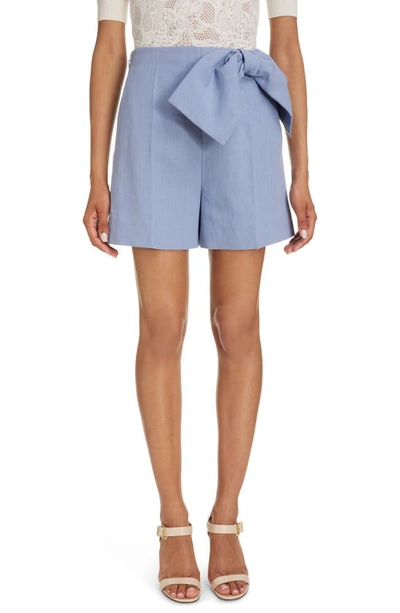 Chloé Bow Detail Linen Shorts In Pebble Blue