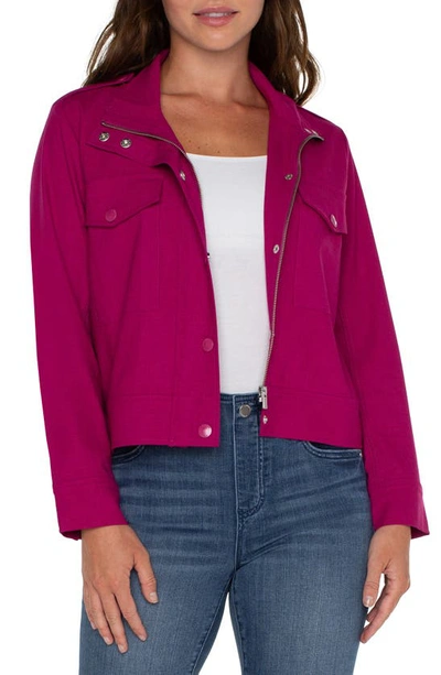 Liverpool Los Angeles Crop Stretch Sateen Utility Jacket In Fuchsia Kiss