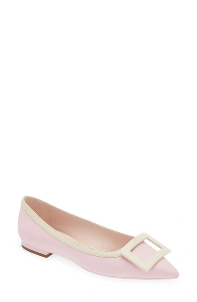 Roger Vivier Gommettine Buckle Pointed Toe Flat In Pink