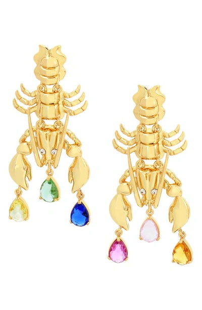 Kurt Geiger Lobster Crystal Statement Drop Earrings In Multi