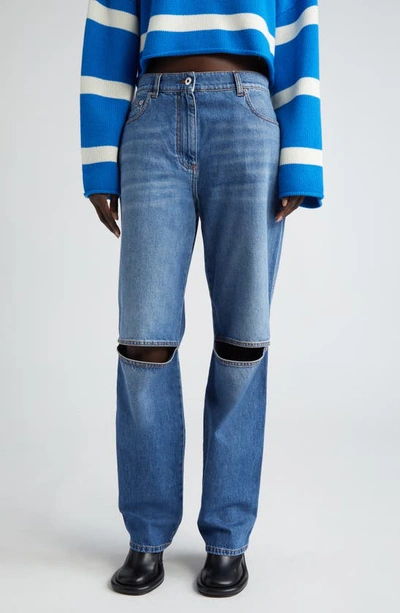 Jw Anderson Mid-rise Cutout-knee Bootcut-leg Jeans In Light Blue