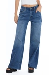 Hint Of Blu Raw Hem Wide Leg Carpenter Jeans In Valencia Blue