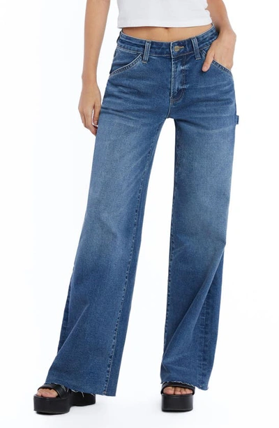 Hint Of Blu Raw Hem Wide Leg Carpenter Jeans In Valencia Blue