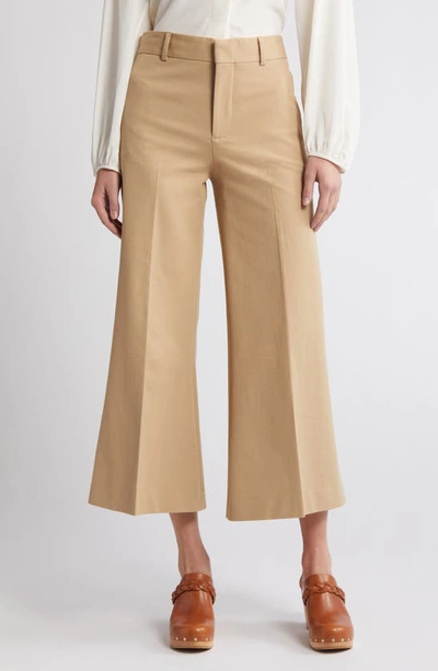 Frame Le Palazzo High Waist Crop Trousers In Dark Sand