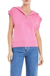 English Factory Zip Mock Neck Cap Sleeve Sweater In Pink