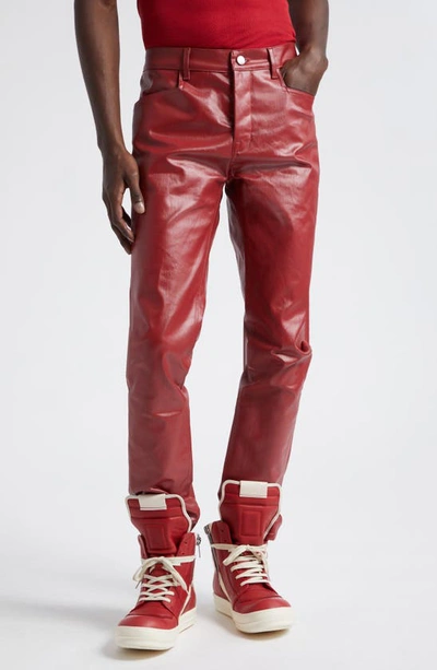 Rick Owens Tyrone Coated Skinny Jeans In Cardinal Red