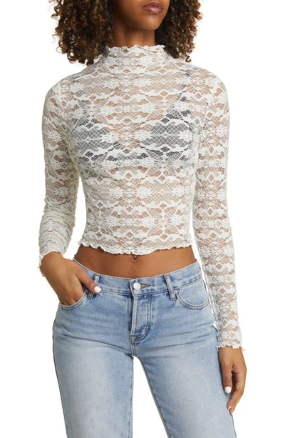 Bp. Mock Neck Lace Top In White Blanc