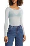 Bp. Boat Neck Mesh Top In Blue Omphalodes