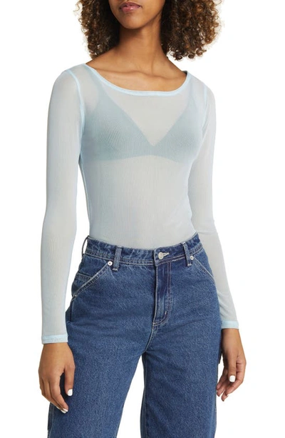 Bp. Boat Neck Mesh Top In Blue Omphalodes