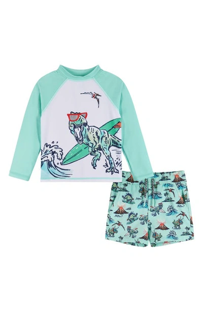 Andy & Evan Kids' Baby Boy's, Little Boy's & Boy's 2-piece Dinosaur Rashguard Top & Swim Trunks Set In Light Blue