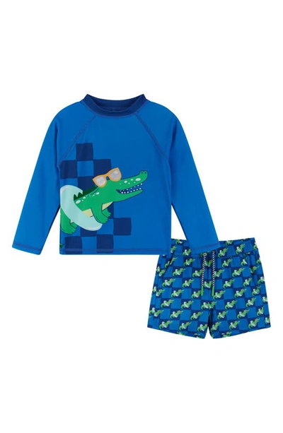 Andy & Evan Kids'  Long Sleeve Rashguard T-shirt & Swim Shorts Set In Blue Gator