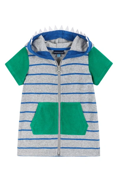 Andy & Evan Kids' Stripe Terry Hooded Short Sleeve Cover-up Jacket In Grey Striped