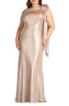 Tadashi Shoji Plus Size One-shoulder Metallic Jersey Gown In Antique Pink