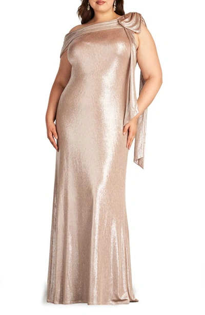 TADASHI SHOJI TADASHI SHOJI BOW ONE-SHOULDER METALLIC GOWN