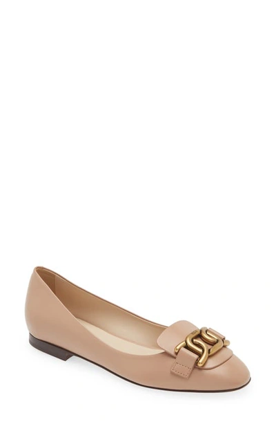 Tod's Leather Chain Ballerina Flats In Pink