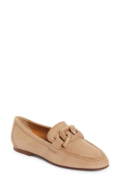 Tod's Suede Whipstitch Chain Slip-on Loafers In Cappuccino