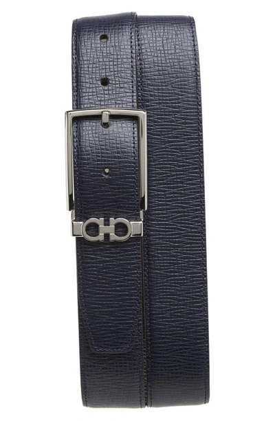 Ferragamo Men's Gancini Keeper Reversible Leather Belt In Midnight