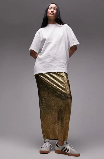 Topshop Textured Metallic Maxi Skirt In Gold
