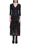 MAJE RESTHER SEQUIN LACE MIXED MEDIA HIGH-LOW DRESS