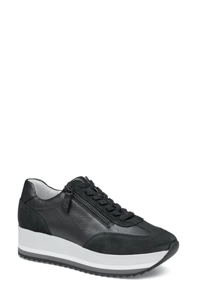 Johnston & Murphy Gracie Side Zip Sneaker In Black Calfskin/ Suede