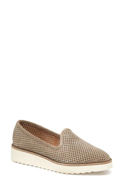 Johnston & Murphy Mitzi Perforated Venetian Loafer In Taupe Suede