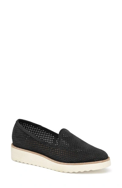 Johnston & Murphy Mitzi Perforated Venetian Loafer In Black Suede