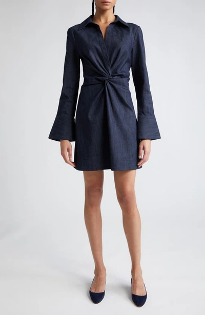 Cinq À Sept Mckenna Twist Front Long Sleeve Denim Minidress In Blue