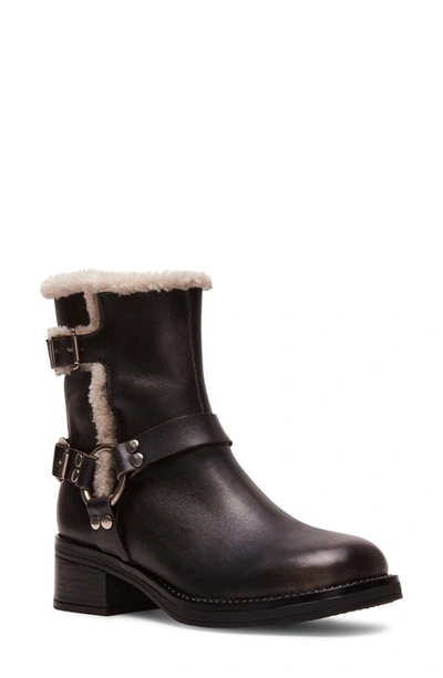 Steve Madden Brixton Faux Shearling Lined Engineer Boot In Black Distressed