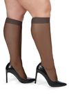 Memoi Silky Sheer Knee High Socks In Off Black