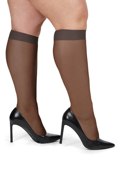 Memoi Silky Sheer Knee High Socks In Off Black