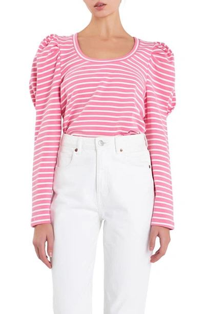 English Factory Women's Puff Sleeve Knit Top In Pink,white